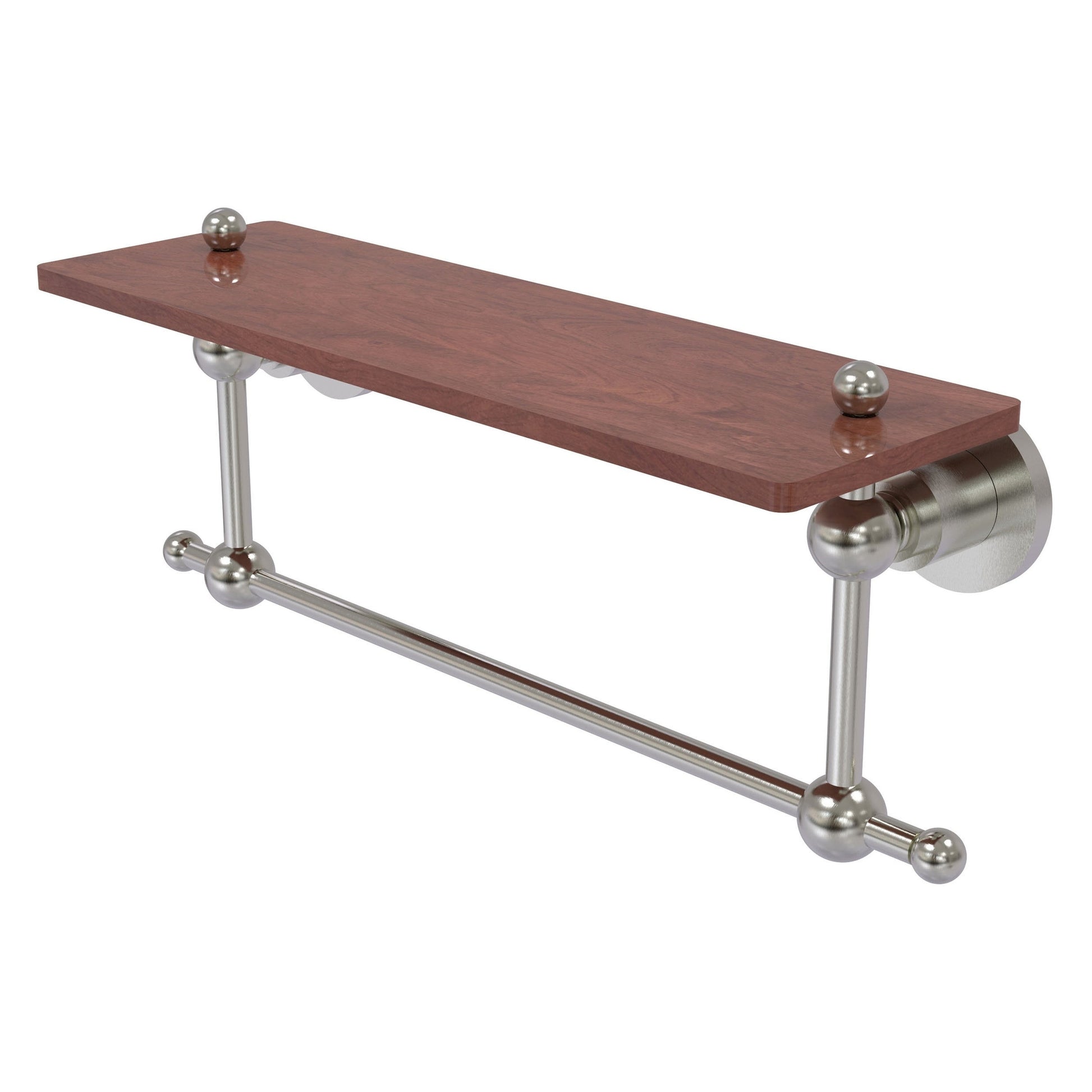 Allied Brass Astor Place 16" x 5" Satin Nickel Solid Brass Solid IPE Ironwood Shelf With Integrated Towel Bar