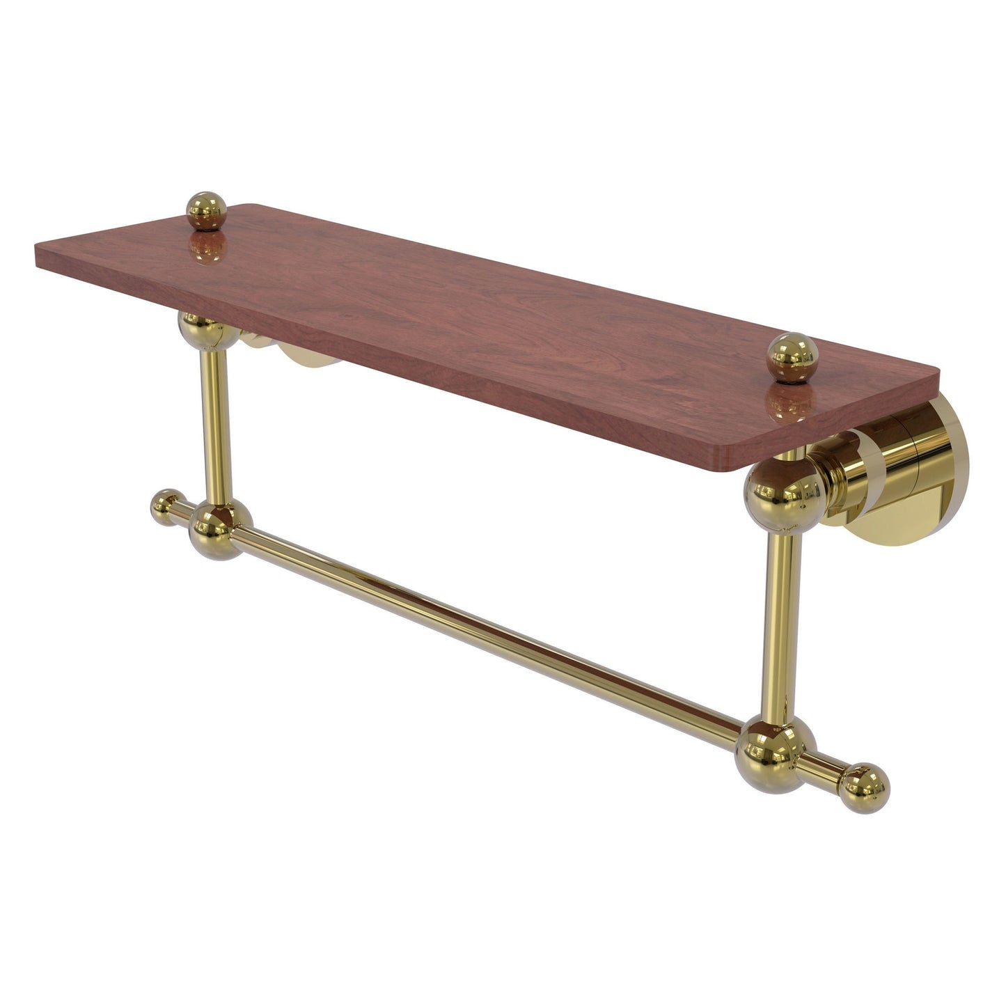 Allied Brass Astor Place 16" x 5" Unlacquered Brass Solid Brass Solid IPE Ironwood Shelf With Integrated Towel Bar