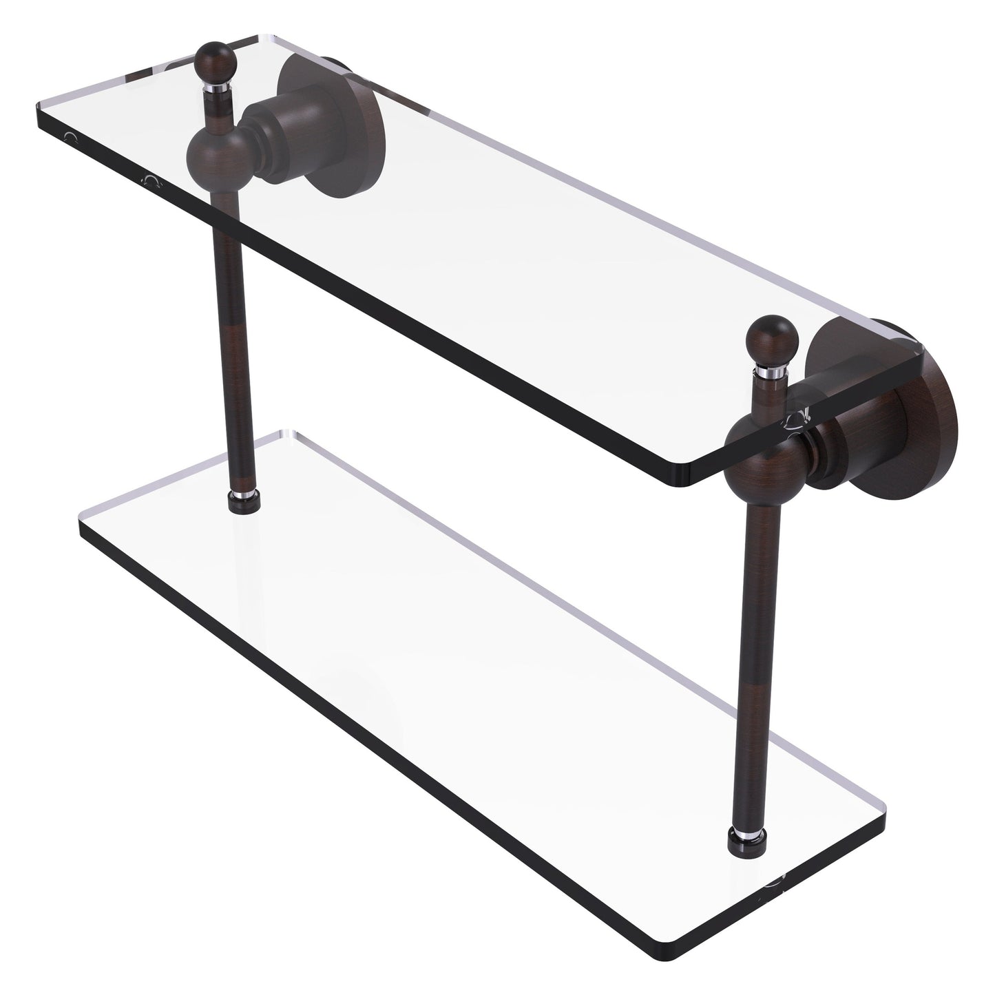 Allied Brass Astor Place 16" x 5" Venetian Bronze Solid Brass Two-Tiered Glass Shelf