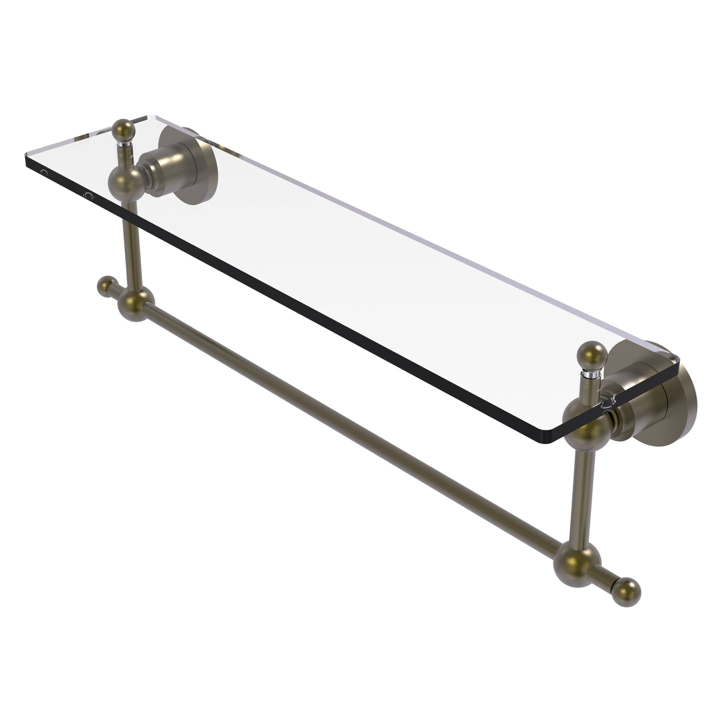 Allied Brass Astor Place 22" x 5" Antique Brass Solid Brass Glass Vanity Shelf With Integrated Towel Bar