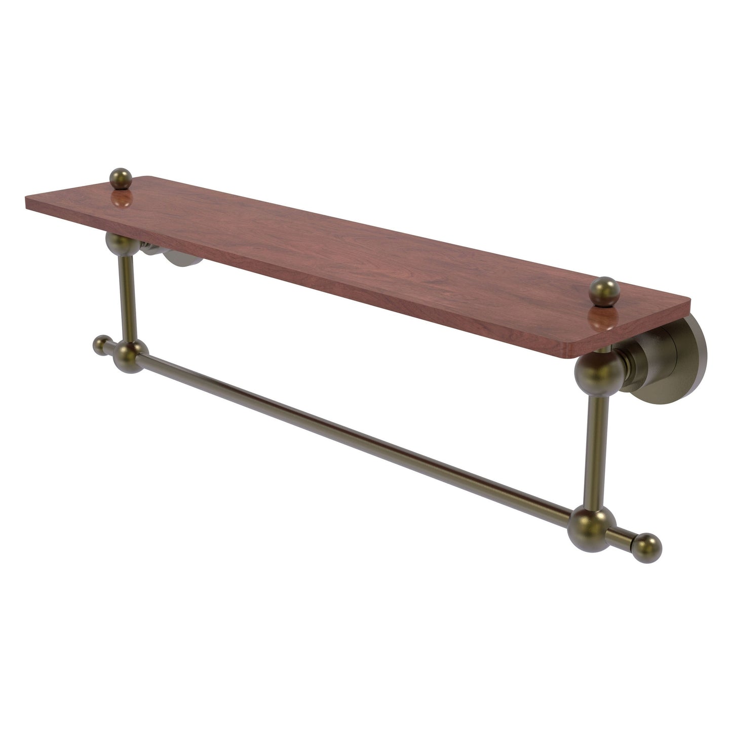 Allied Brass Astor Place 22" x 5" Antique Brass Solid Brass Solid IPE Ironwood Shelf With Integrated Towel Bar