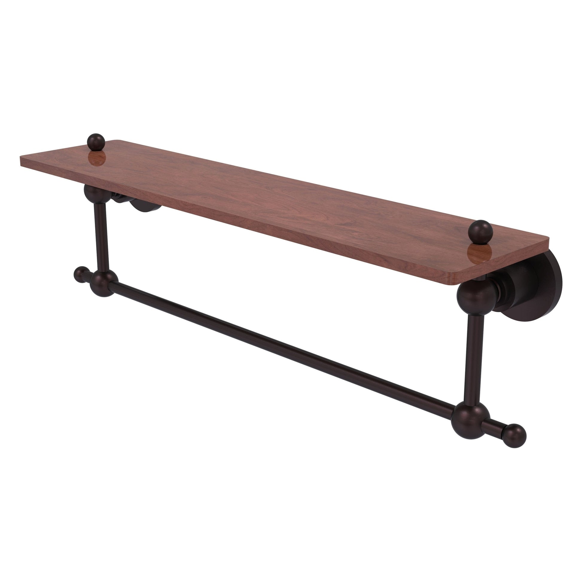Allied Brass Astor Place 22" x 5" Antique Bronze Solid Brass Solid IPE Ironwood Shelf With Integrated Towel Bar