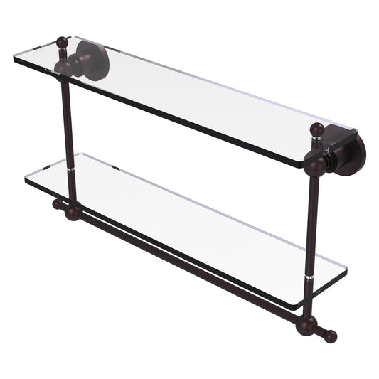 Allied Brass Astor Place 22" x 5" Antique Bronze Solid Brass Two-Tiered Glass Shelf With Integrated Towel Bar