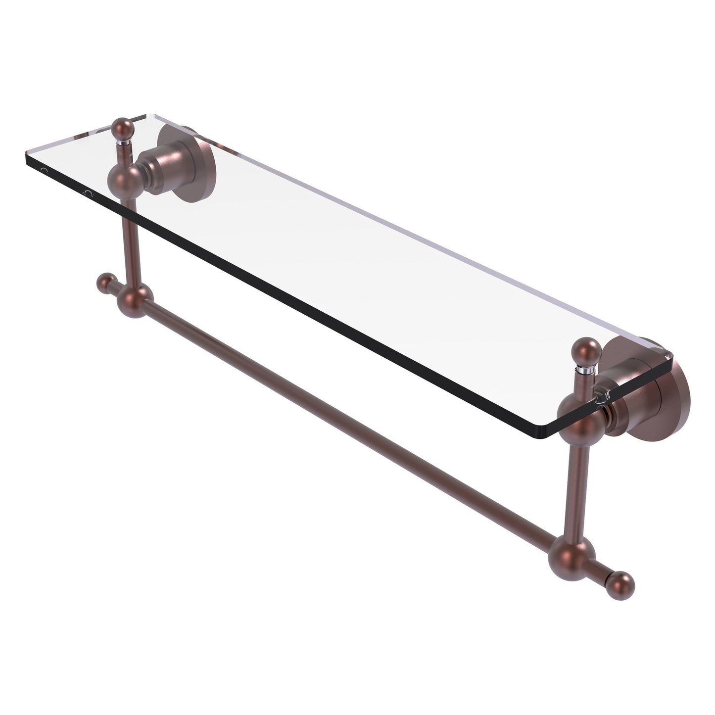 Allied Brass Astor Place 22" x 5" Antique Copper Solid Brass Glass Vanity Shelf With Integrated Towel Bar