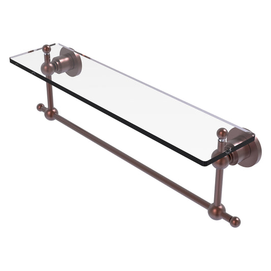 Allied Brass Astor Place 22" x 5" Antique Copper Solid Brass Glass Vanity Shelf With Integrated Towel Bar
