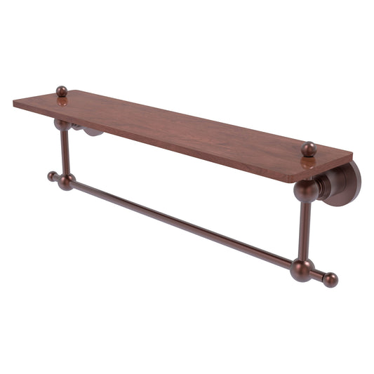 Allied Brass Astor Place 22" x 5" Antique Copper Solid Brass Solid IPE Ironwood Shelf With Integrated Towel Bar