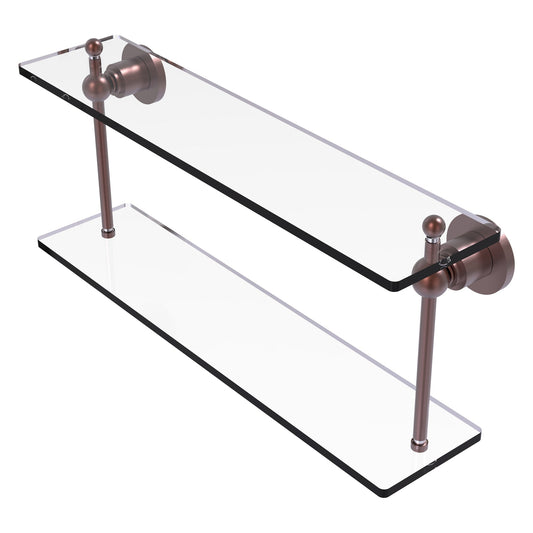 Allied Brass Astor Place 22" x 5" Antique Copper Solid Brass Two-Tiered Glass Shelf
