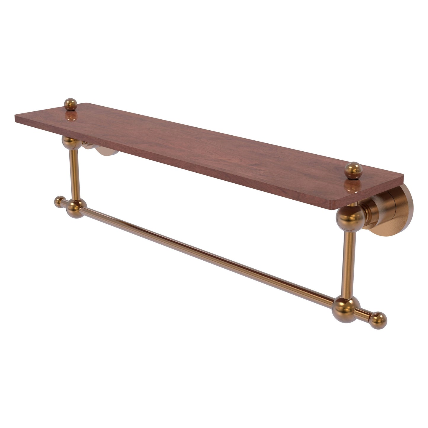 Allied Brass Astor Place 22" x 5" Brushed Bronze Solid Brass Solid IPE Ironwood Shelf With Integrated Towel Bar