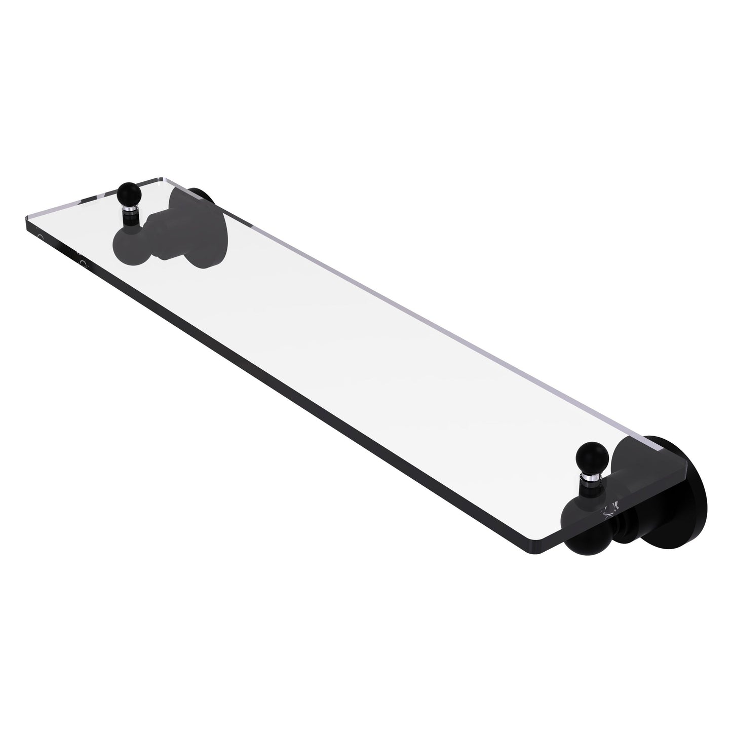 Allied Brass Astor Place 22" x 5" Matte Black Solid Brass Glass Vanity Shelf With Beveled Edges