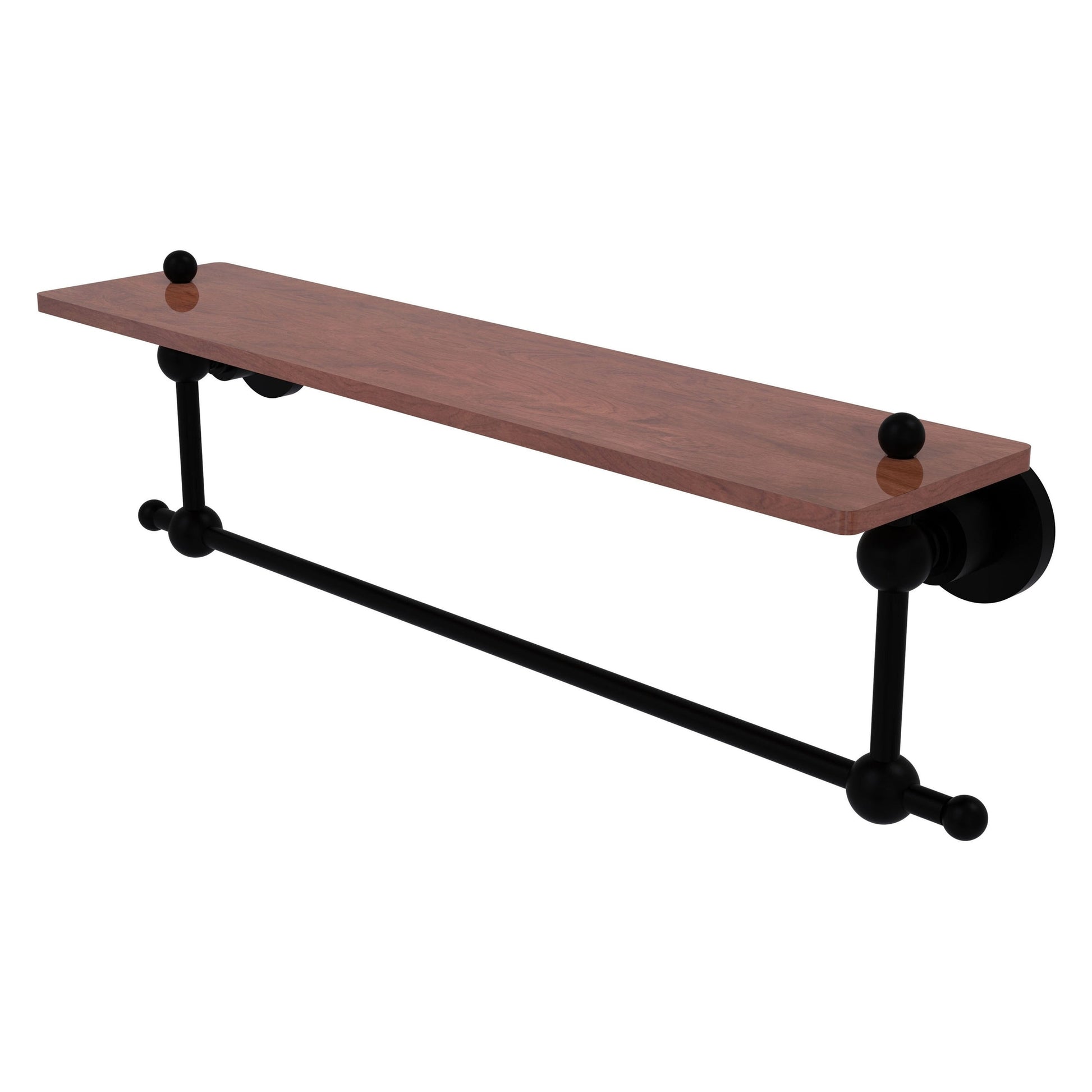Allied Brass Astor Place 22" x 5" Matte Black Solid Brass Solid IPE Ironwood Shelf With Integrated Towel Bar