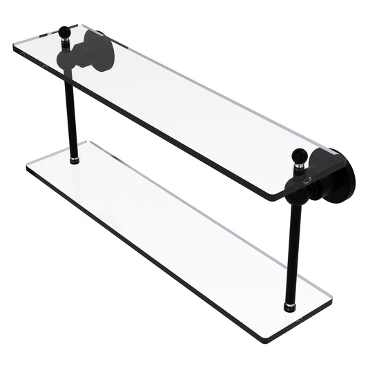 Allied Brass Astor Place 22" x 5" Matte Black Solid Brass Two-Tiered Glass Shelf