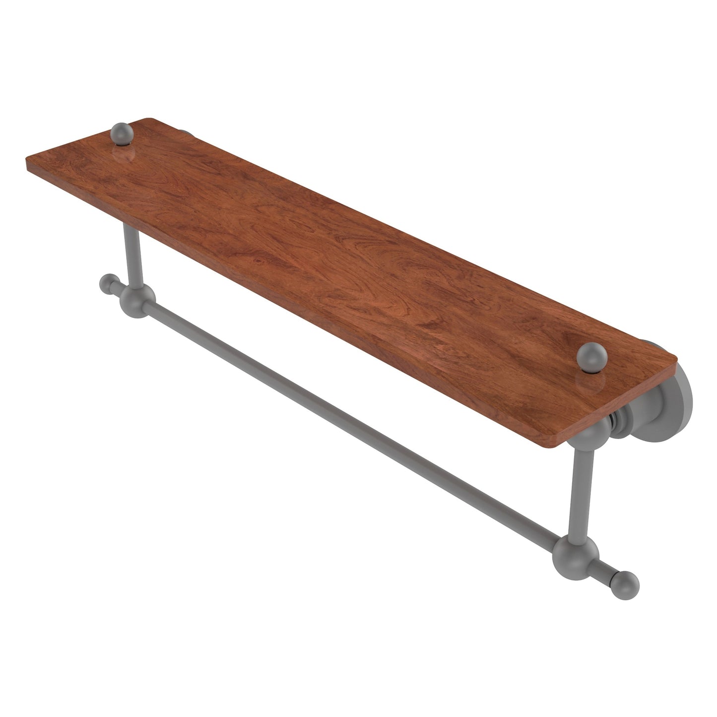 Allied Brass Astor Place 22" x 5" Matte Gray Solid Brass Solid IPE Ironwood Shelf With Integrated Towel Bar