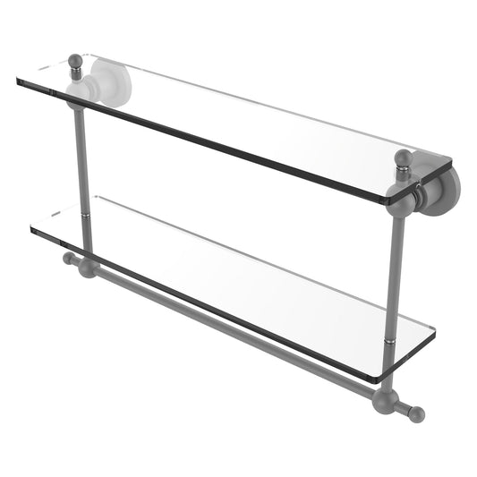 Allied Brass Astor Place 22" x 5" Matte Gray Solid Brass Two-Tiered Glass Shelf With Integrated Towel Bar