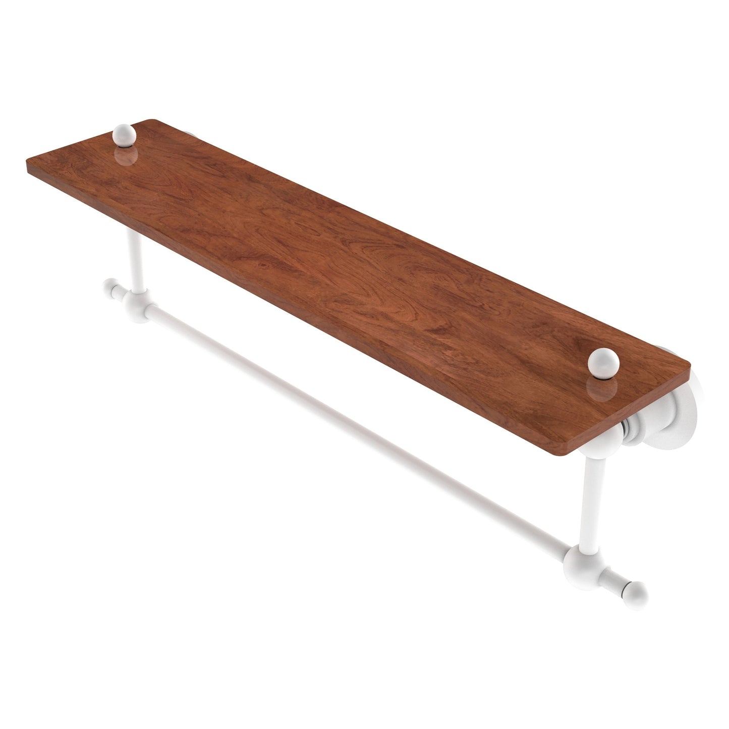 Allied Brass Astor Place 22" x 5" Matte White Solid Brass Solid IPE Ironwood Shelf With Integrated Towel Bar