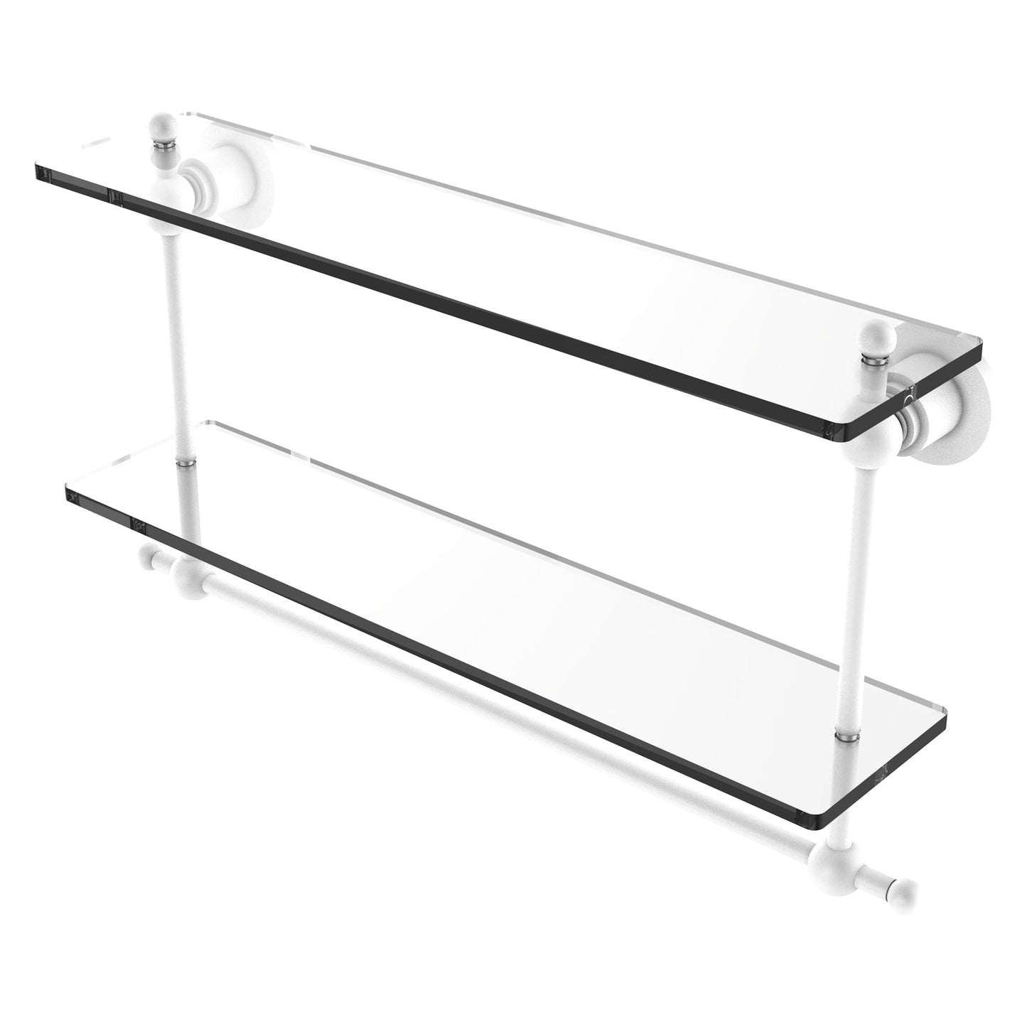 Allied Brass Astor Place 22" x 5" Matte White Solid Brass Two-Tiered Glass Shelf With Integrated Towel Bar