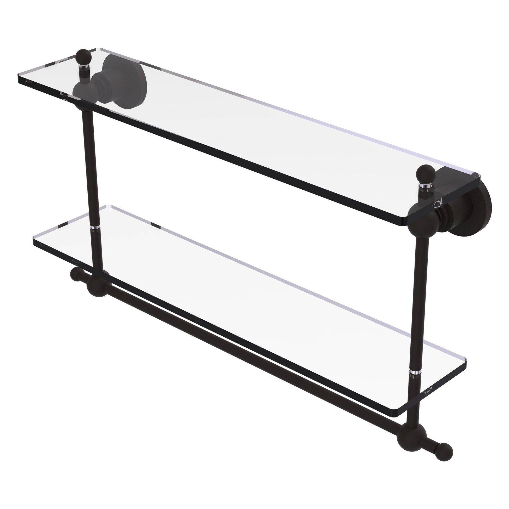 Allied Brass Astor Place 22" x 5" Oil Rubbed Bronze Solid Brass Two-Tiered Glass Shelf With Integrated Towel Bar