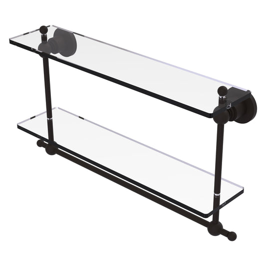 Allied Brass Astor Place 22" x 5" Oil Rubbed Bronze Solid Brass Two-Tiered Glass Shelf With Integrated Towel Bar