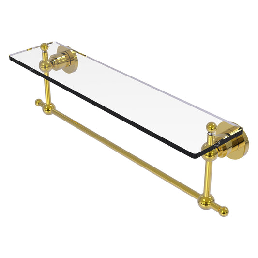 Allied Brass Astor Place 22" x 5" Polished Brass Solid Brass Glass Vanity Shelf With Integrated Towel Bar