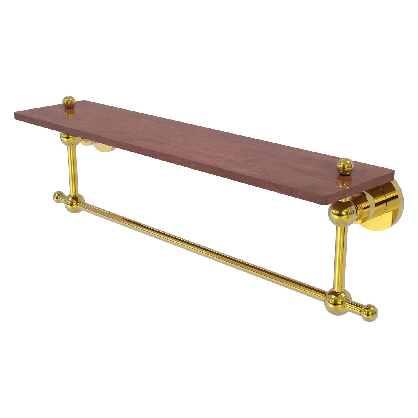 Allied Brass Astor Place 22" x 5" Polished Brass Solid Brass Solid IPE Ironwood Shelf With Integrated Towel Bar