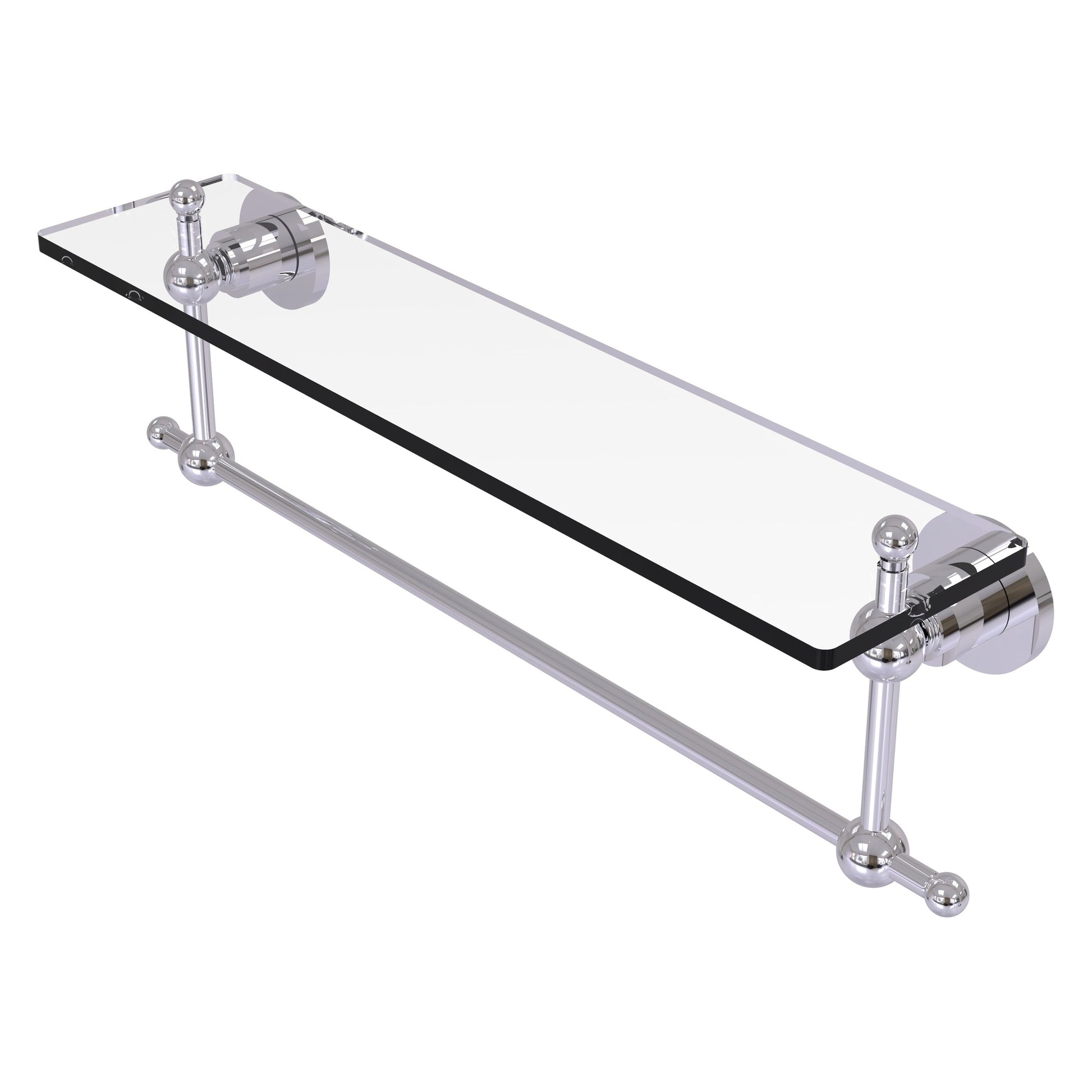 Allied Brass Astor Place 22" x 5" Polished Chrome Solid Brass Glass Vanity Shelf With Integrated Towel Bar