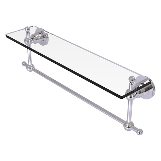 Allied Brass Astor Place 22" x 5" Polished Chrome Solid Brass Glass Vanity Shelf With Integrated Towel Bar