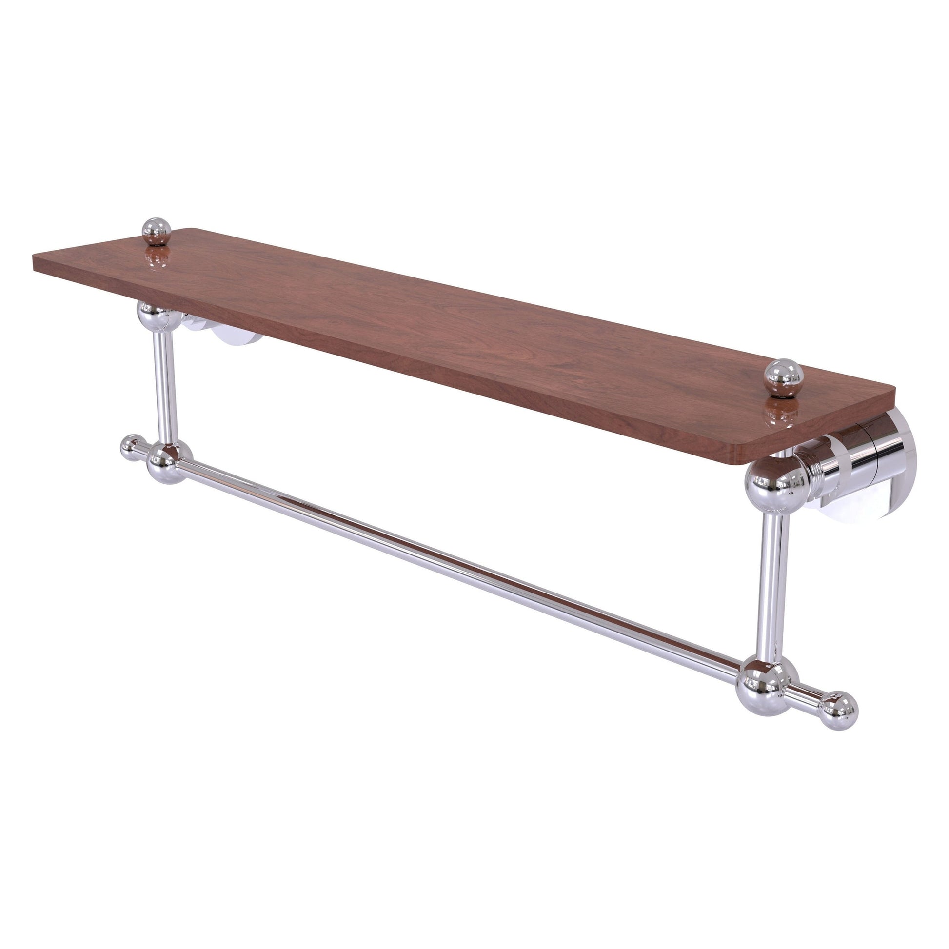 Allied Brass Astor Place 22" x 5" Polished Chrome Solid Brass Solid IPE Ironwood Shelf With Integrated Towel Bar