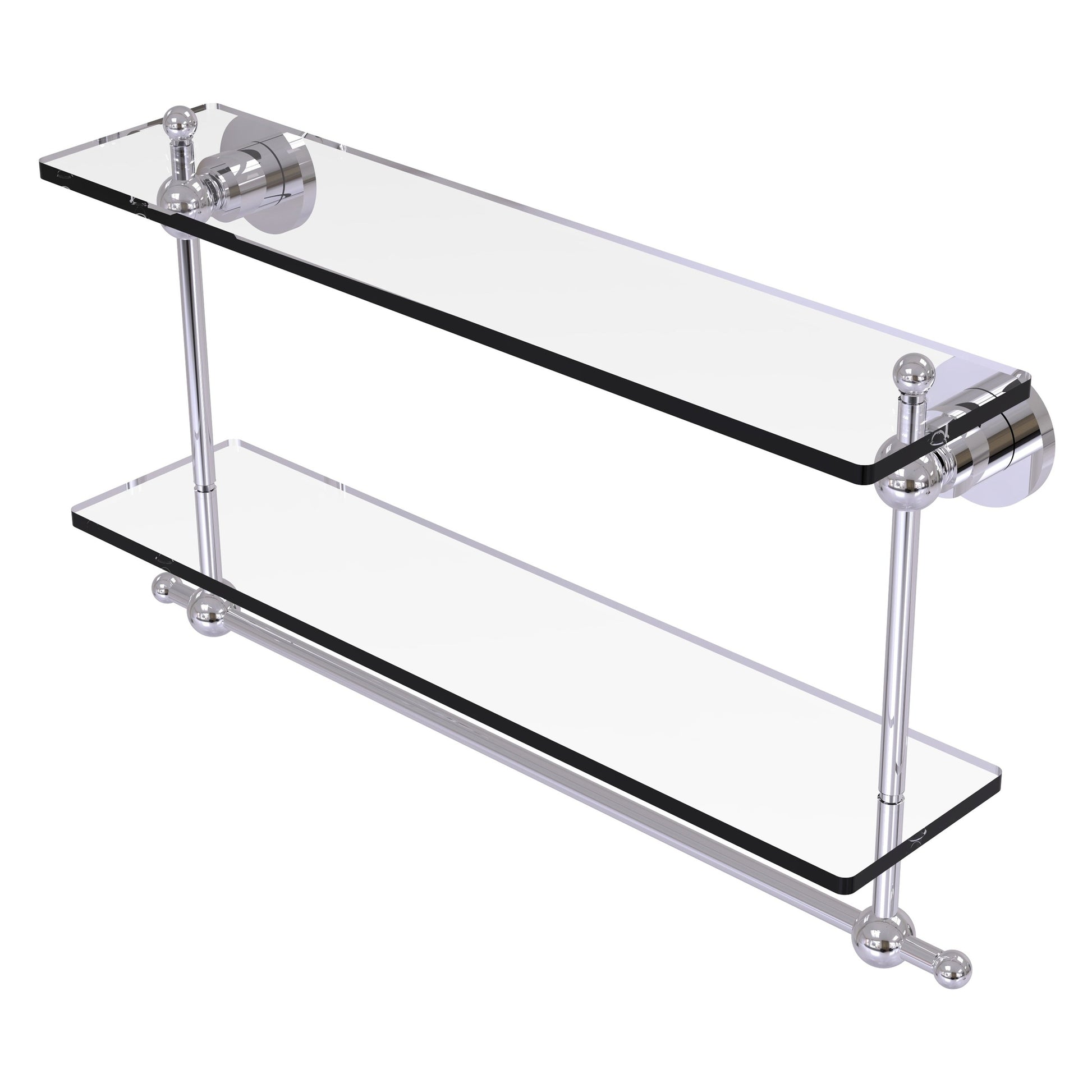 Allied Brass Astor Place 22" x 5" Polished Chrome Solid Brass Two-Tiered Glass Shelf With Integrated Towel Bar