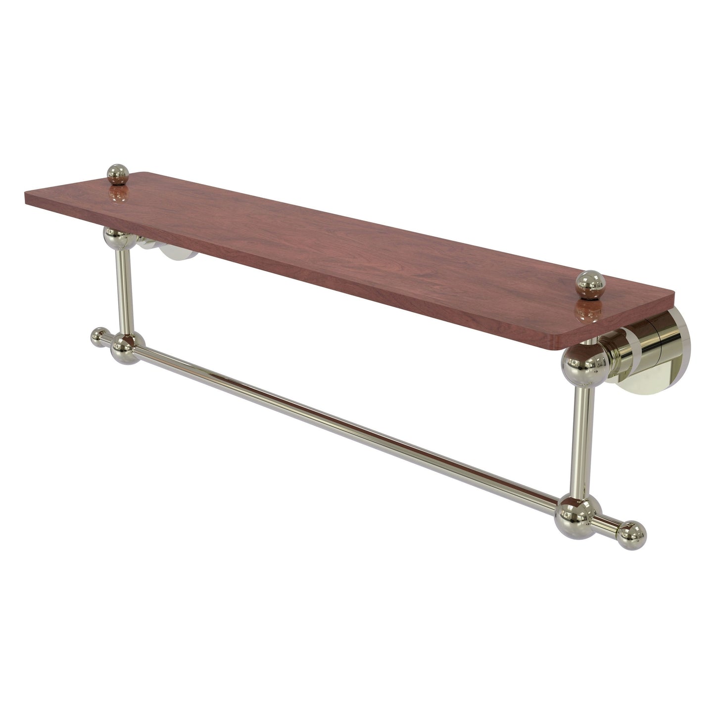 Allied Brass Astor Place 22" x 5" Polished Nickel Solid Brass Solid IPE Ironwood Shelf With Integrated Towel Bar