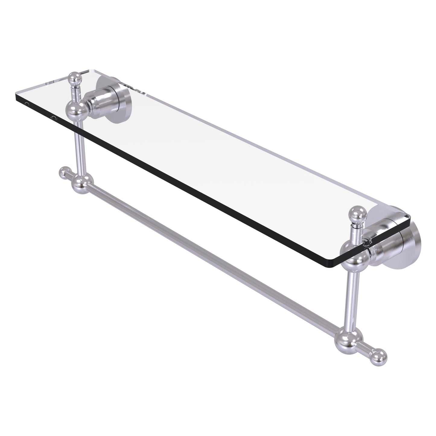 Allied Brass Astor Place 22" x 5" Satin Chrome Solid Brass Glass Vanity Shelf With Integrated Towel Bar