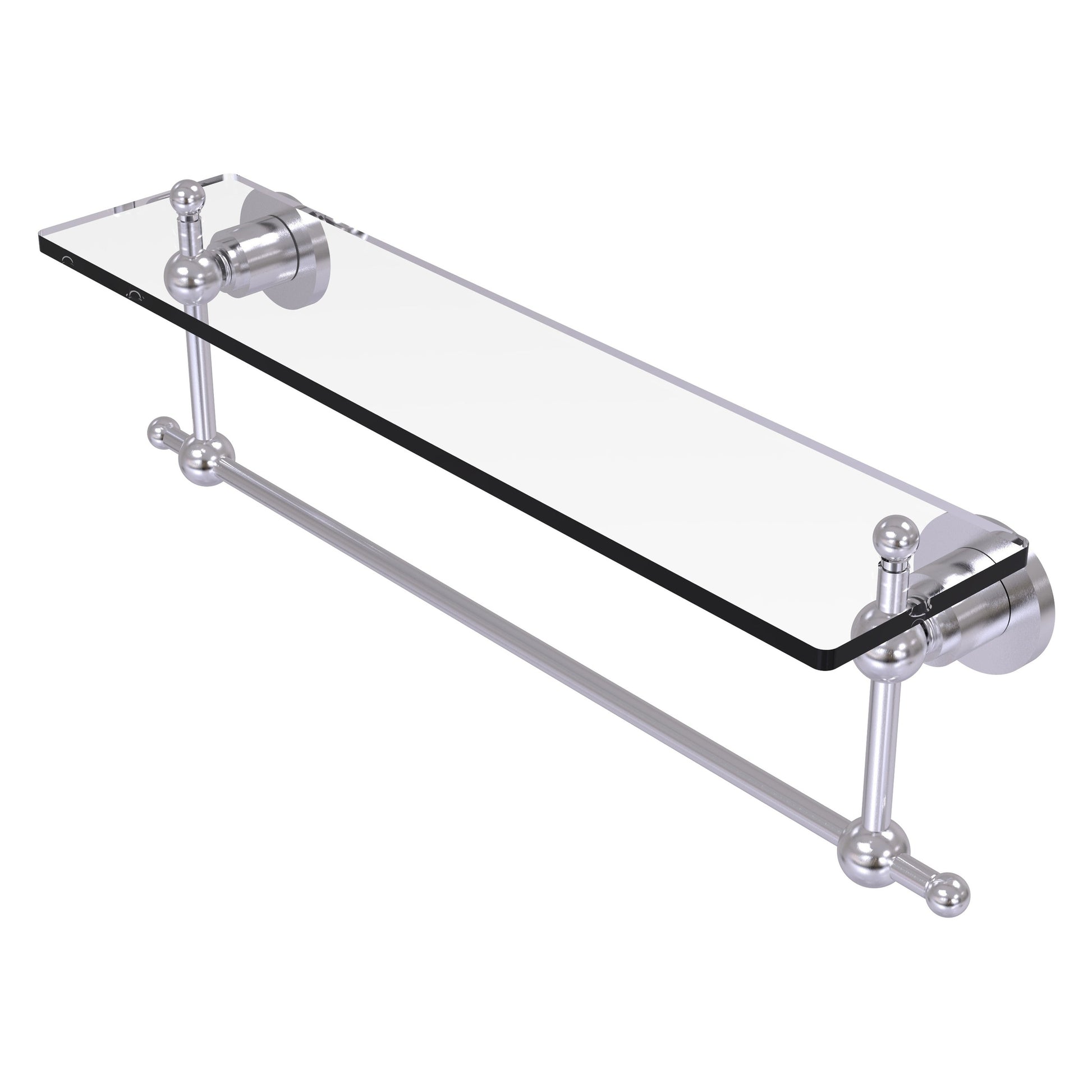 Allied Brass Astor Place 22" x 5" Satin Chrome Solid Brass Glass Vanity Shelf With Integrated Towel Bar
