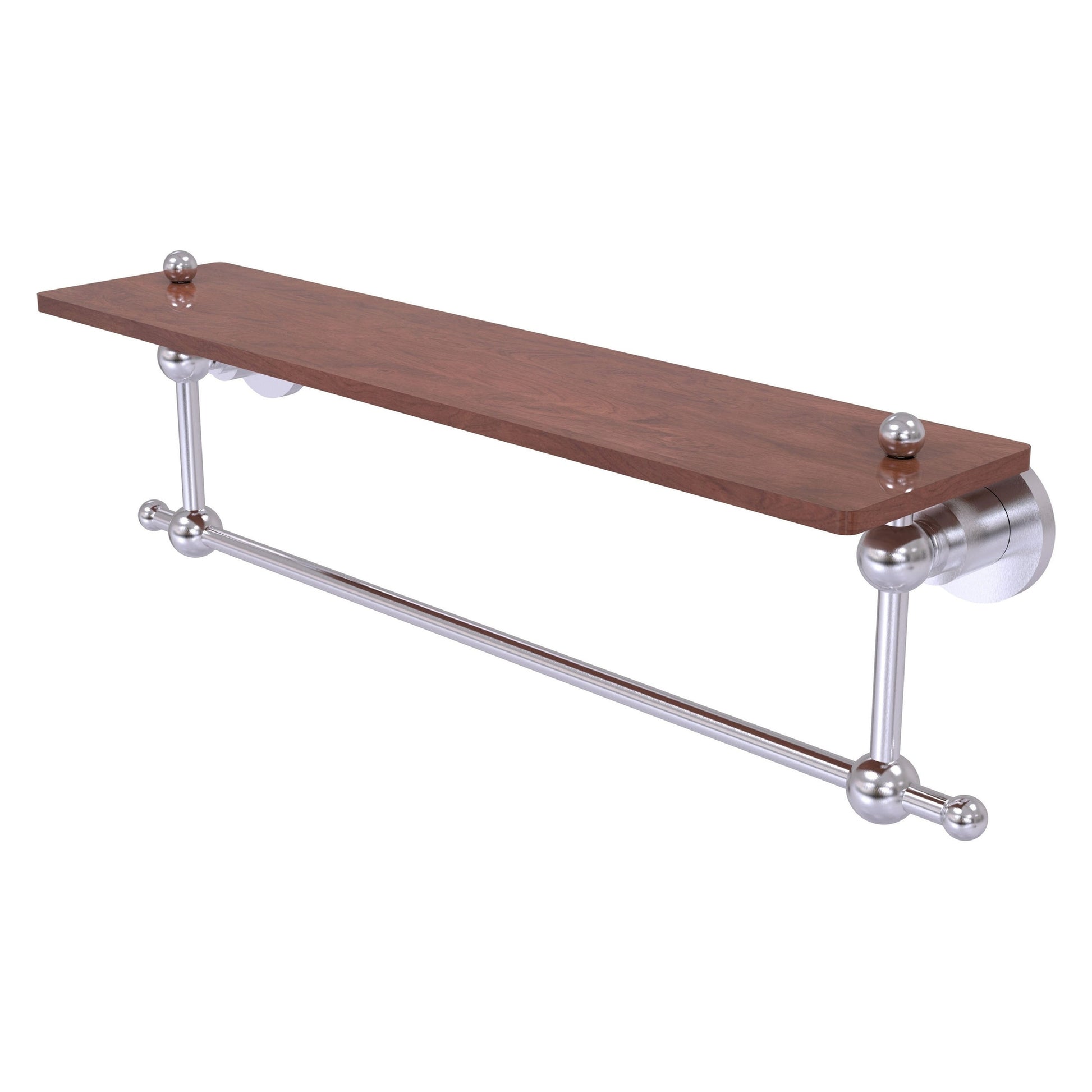 Allied Brass Astor Place 22" x 5" Satin Chrome Solid Brass Solid IPE Ironwood Shelf With Integrated Towel Bar