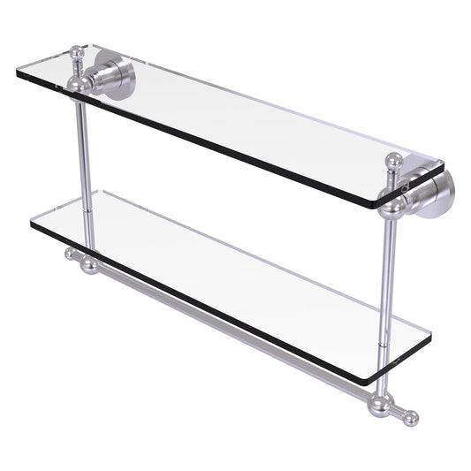 Allied Brass Astor Place 22" x 5" Satin Chrome Solid Brass Two-Tiered Glass Shelf With Integrated Towel Bar