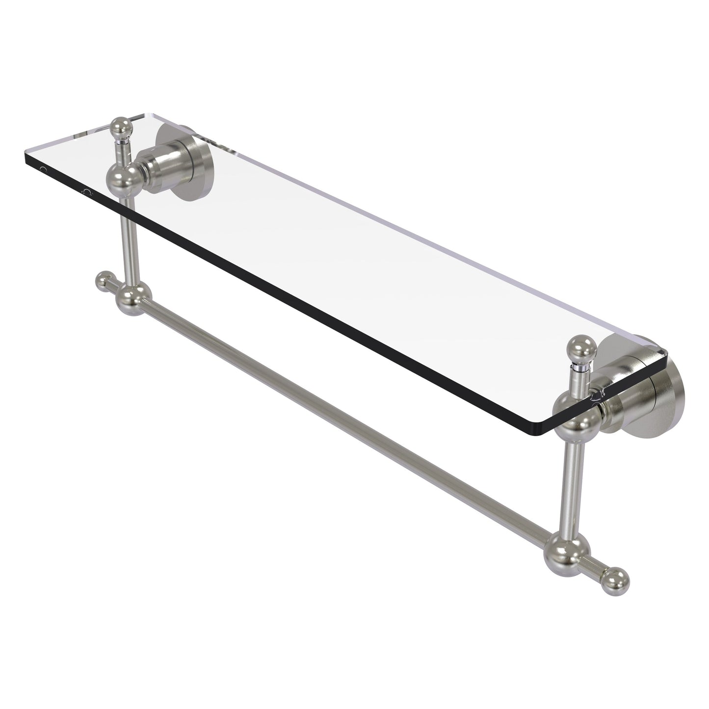 Allied Brass Astor Place 22" x 5" Satin Nickel Solid Brass Glass Vanity Shelf With Integrated Towel Bar