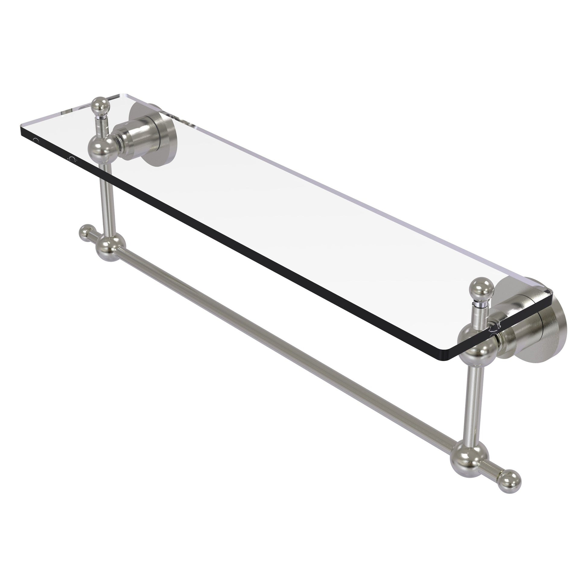 Allied Brass Astor Place 22" x 5" Satin Nickel Solid Brass Glass Vanity Shelf With Integrated Towel Bar