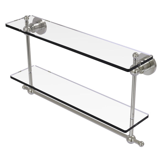 Allied Brass Astor Place 22" x 5" Satin Nickel Solid Brass Two-Tiered Glass Shelf With Integrated Towel Bar