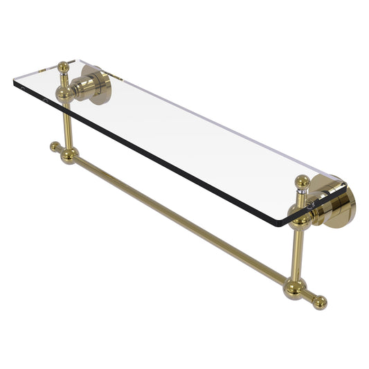 Allied Brass Astor Place 22" x 5" Unlacquered Brass Solid Brass Glass Vanity Shelf With Integrated Towel Bar
