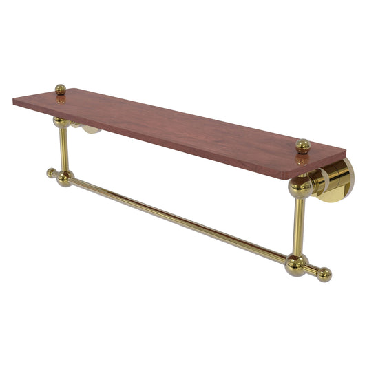 Allied Brass Astor Place 22" x 5" Unlacquered Brass Solid Brass Solid IPE Ironwood Shelf With Integrated Towel Bar