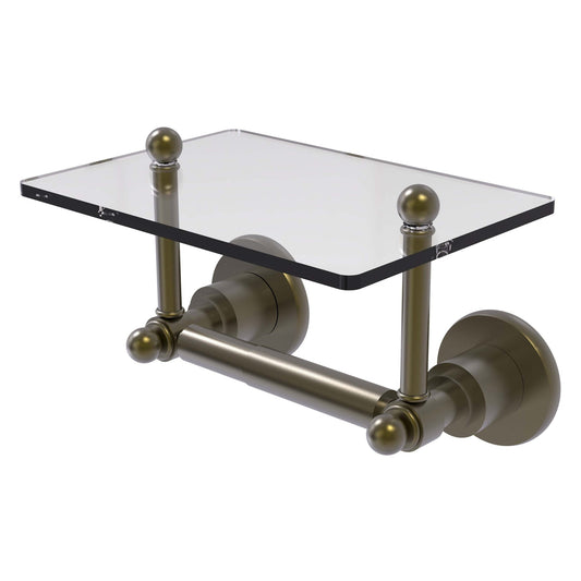 Allied Brass Astor Place 9.22" x 6" Antique Brass Solid Brass Two-Post Toilet Tissue Holder With Glass Shelf