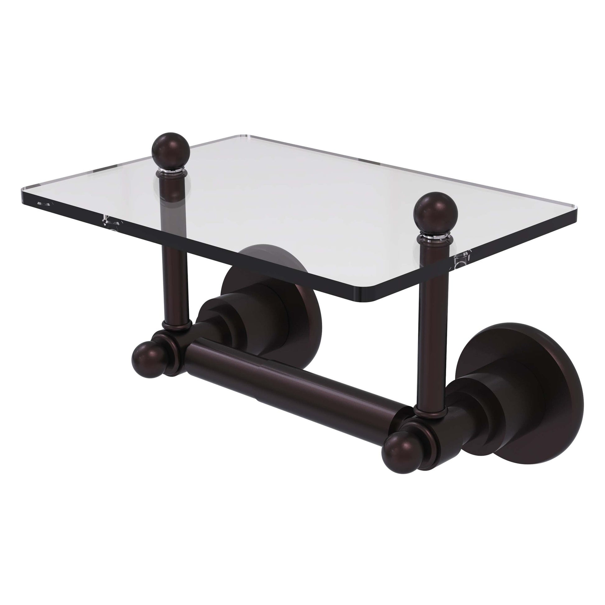 Allied Brass Astor Place 9.22" x 6" Antique Bronze Solid Brass Two-Post Toilet Tissue Holder With Glass Shelf