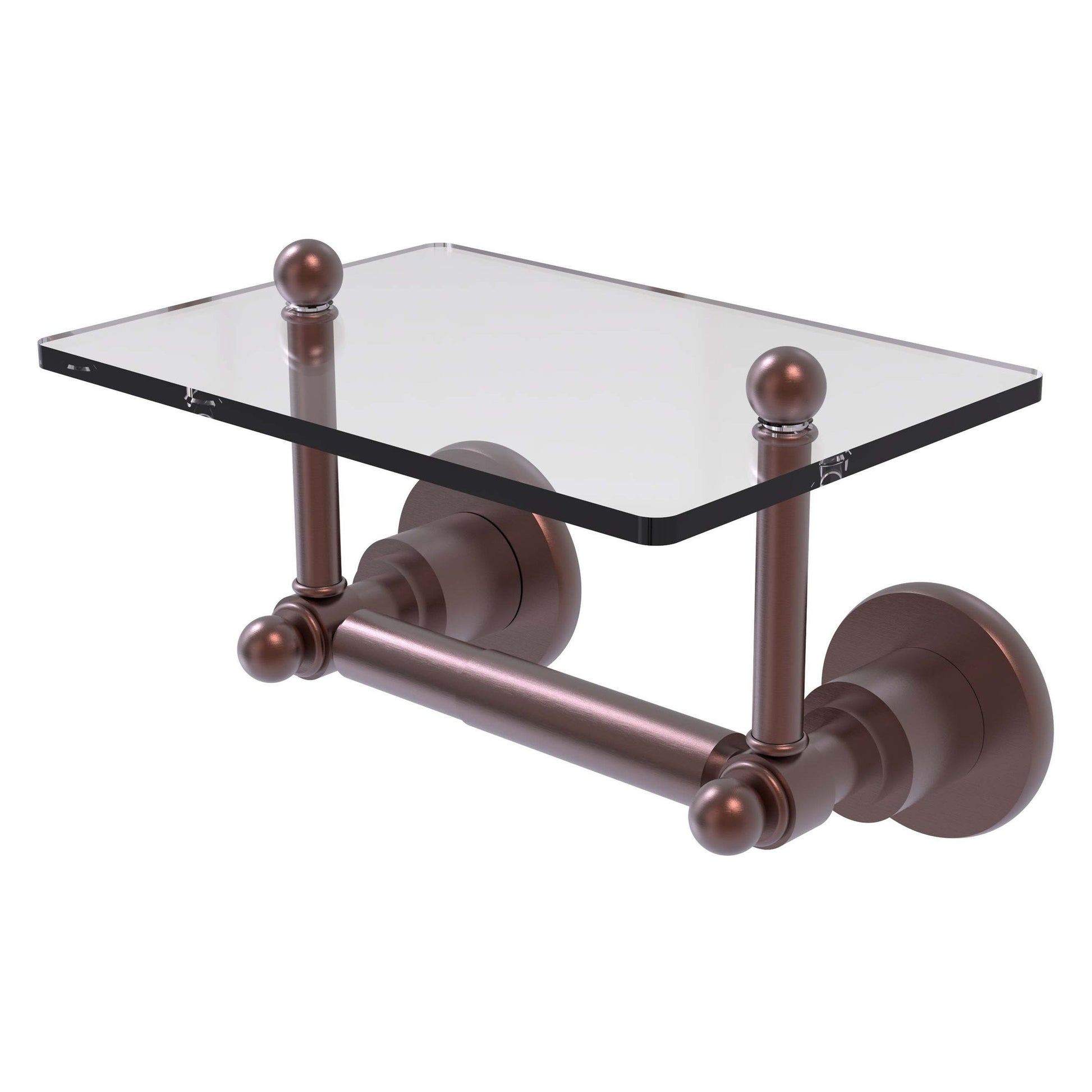 Allied Brass Astor Place 9.22" x 6" Antique Copper Solid Brass Two-Post Toilet Tissue Holder With Glass Shelf
