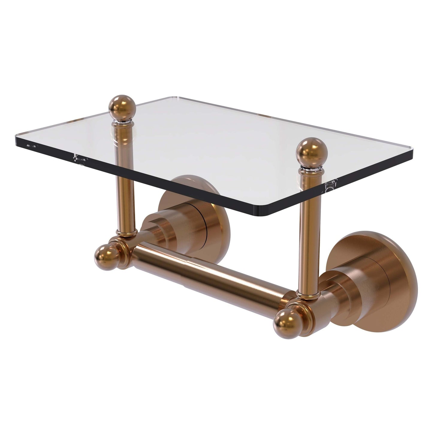 Allied Brass Astor Place 9.22" x 6" Brushed Bronze Solid Brass Two-Post Toilet Tissue Holder With Glass Shelf