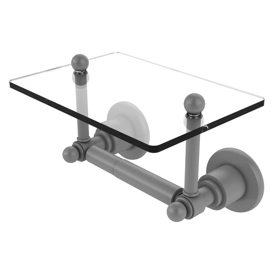 Allied Brass Astor Place 9.22" x 6" Matte Gray Solid Brass Two-Post Toilet Tissue Holder With Glass Shelf