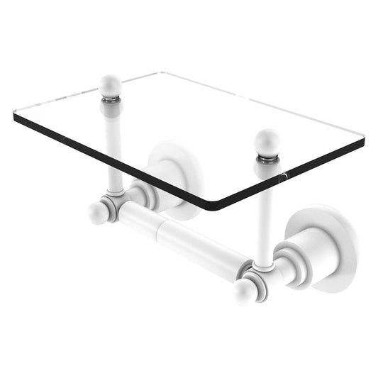 Allied Brass Astor Place 9.22" x 6" Matte White Solid Brass Two-Post Toilet Tissue Holder With Glass Shelf