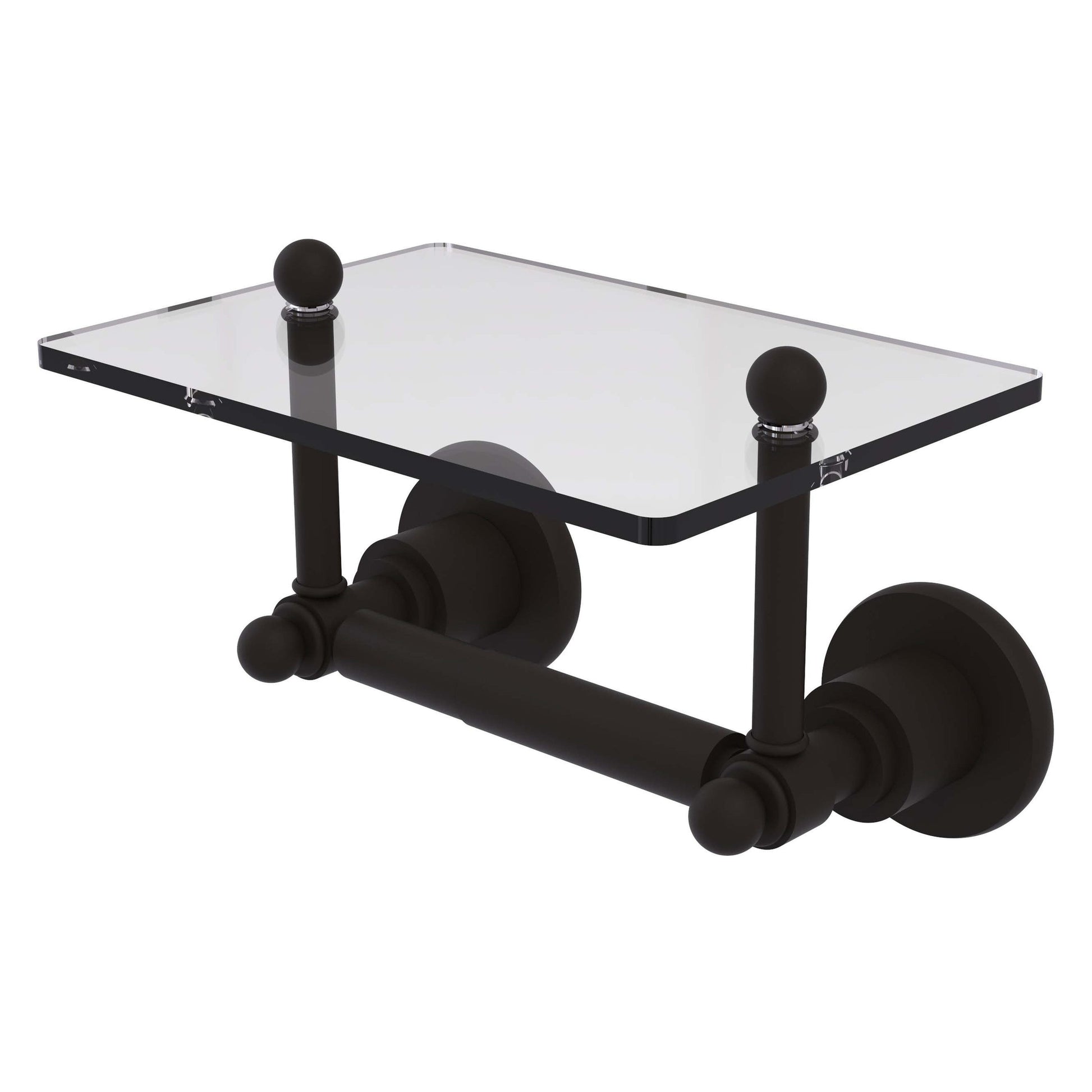Allied Brass Astor Place 9.22" x 6" Oil Rubbed Bronze Solid Brass Two-Post Toilet Tissue Holder With Glass Shelf