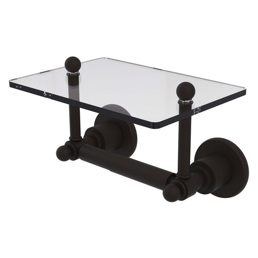 Allied Brass Astor Place 9.22" x 6" Oil Rubbed Bronze Solid Brass Two-Post Toilet Tissue Holder With Glass Shelf