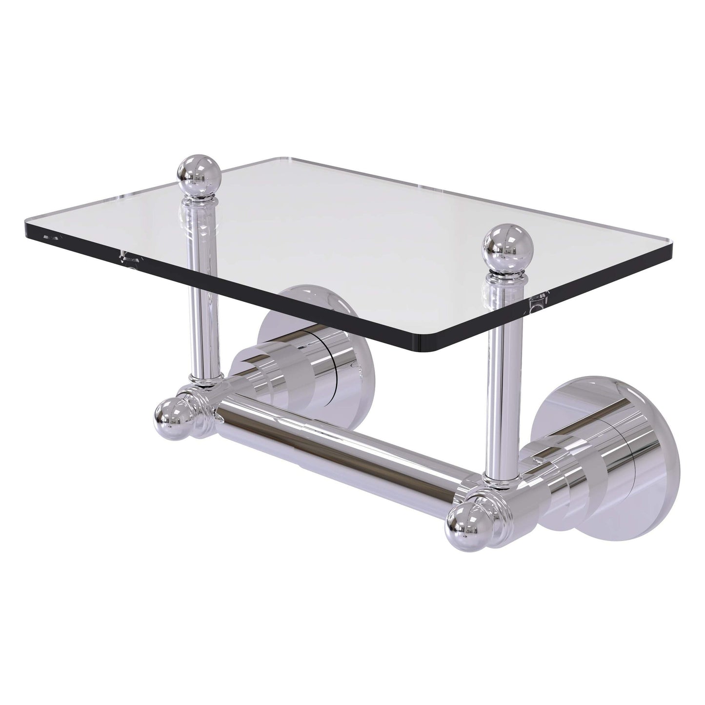 Allied Brass Astor Place 9.22" x 6" Polished Chrome Solid Brass Two-Post Toilet Tissue Holder With Glass Shelf
