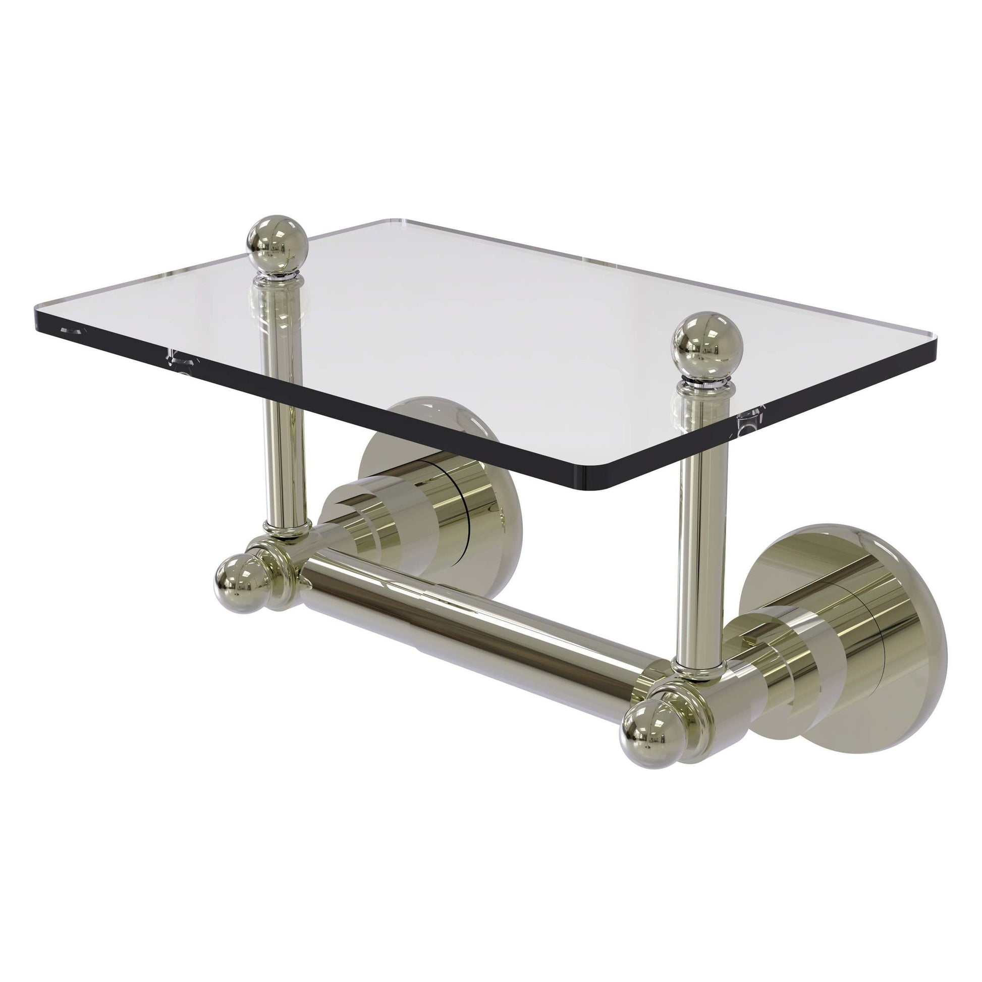 Allied Brass Astor Place 9.22" x 6" Polished Nickel Solid Brass Two-Post Toilet Tissue Holder With Glass Shelf