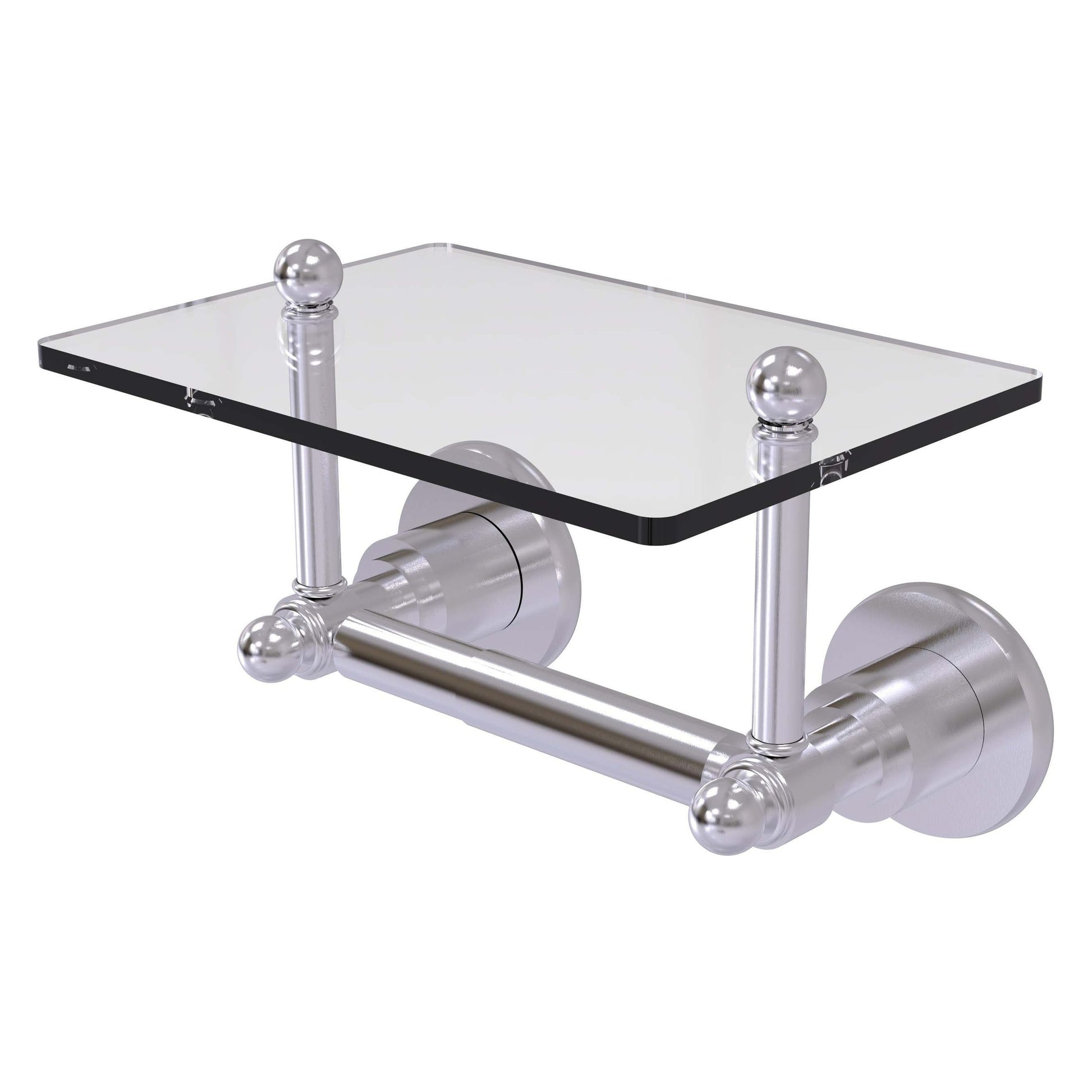 Allied Brass Astor Place 9.22" x 6" Satin Chrome Solid Brass Two-Post Toilet Tissue Holder With Glass Shelf