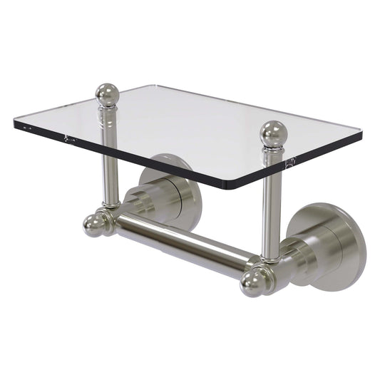 Allied Brass Astor Place 9.22" x 6" Satin Nickel Solid Brass Two-Post Toilet Tissue Holder With Glass Shelf