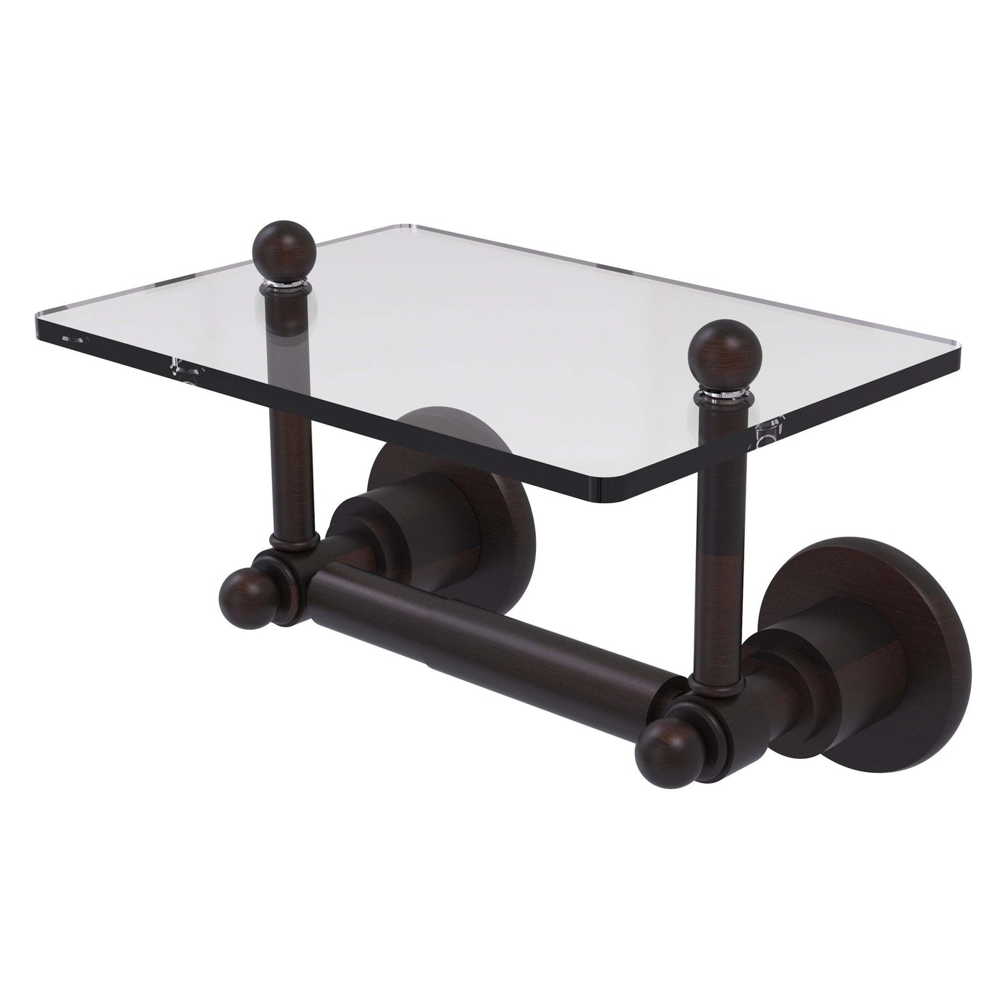 Allied Brass Astor Place 9.22" x 6" Venetian Bronze Solid Brass Two-Post Toilet Tissue Holder With Glass Shelf